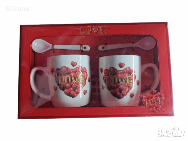 Комплект за двама с 2 порцеланови чаши и 2 лъжички, за изискано изживяване на вкуса