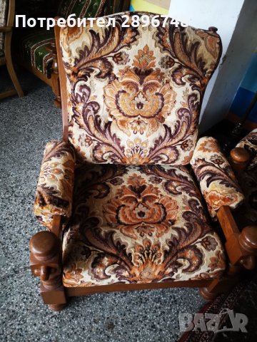 Диван тройка и два фотьойла от масивно дърво , снимка 3 - Дивани и мека мебел - 43645388