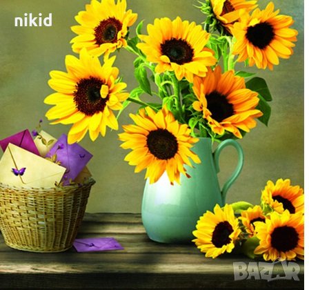 5D гоблен Ваза Слънчогледи диамантен гоблен картина мозайка за направа по схема с камъчета