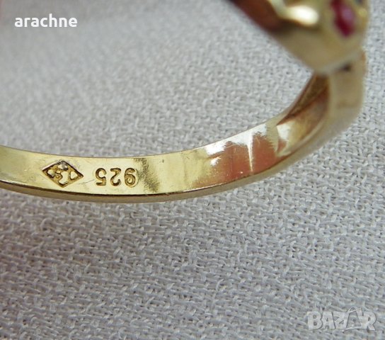 Позлатен сребърен пръстен с рубин,сапфир, бял и жълт топази, снимка 3 - Пръстени - 27446923