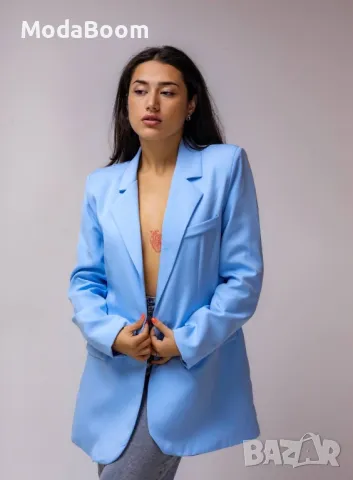 Синьо дамско сако , снимка 2 - Сака - 47970835