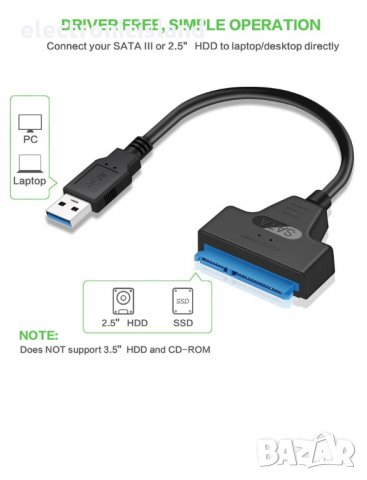 Кабел USB 3.0 / 22 pin SATA конвертор за 2,5 хардиск за лаптоп компютър HDD, снимка 4 - Кабели и адаптери - 20954770