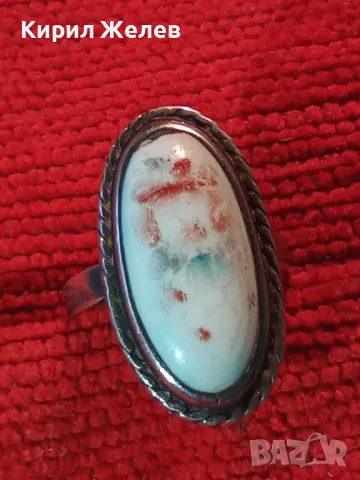 СТАРИНЕН РЕТРО АРТ СРЕБЪРЕН ПРЪСТЕН СРЕБРО ВИСОКА ПРОБА с РЪЧНО РИСУВАН БЯЛ ОПАЛ 30544, снимка 14 - Антикварни и старинни предмети - 49885923