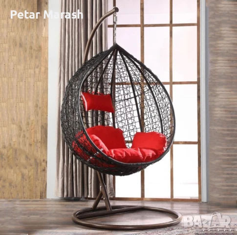 Висящ Ратанов Стол – ГОЛЯМА Градинска Люлка Водоустойчива, снимка 5 - Градински мебели, декорация  - 50634353