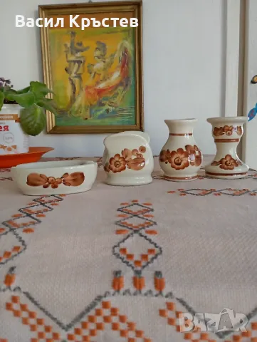 Чешки порцелан - комплект от ваза, свещник, салфетник и пепелник, 80-те г., снимка 1
