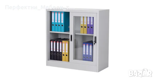 Нисък метален шкаф с плъзгащи стъклени врати-за балкон,за тераса,за баня,за мокро помещение,за лекар