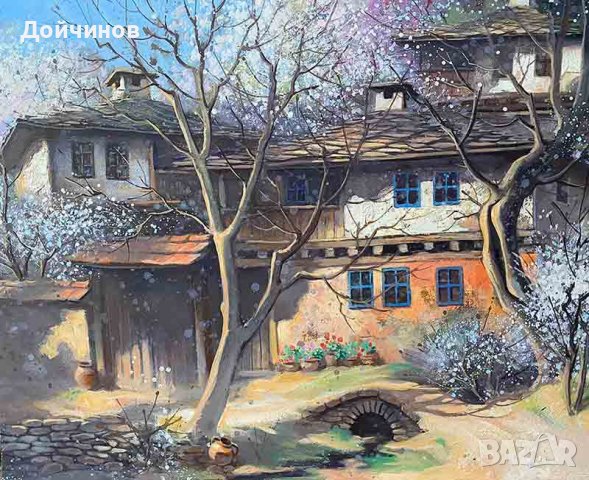 Стари къщи, пролет, картина, снимка 1 - Картини - 37240350