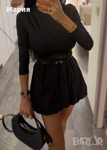 Рокля балон - бял и черен цвят