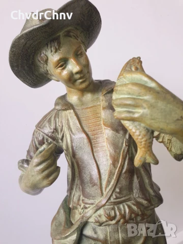 Fogeres статуетка 51см-6кг/стара френска бронзова скулптура/фигура на рибар с риба, снимка 7 - Антикварни и старинни предмети - 50898509