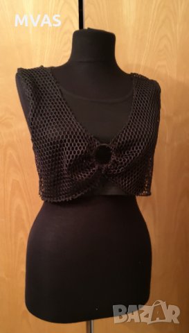 Нов черен кроп топ с мрежа S, снимка 1
