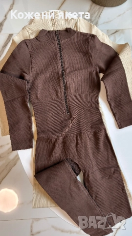 Кафяв рипс дълъг гащеризон с цип, снимка 4 - Гащеризони - 52308664