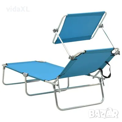 vidaXL Сгъваем шезлонг с козирка, стомана, тюркоаз и син（SKU:310326）, снимка 4 - Градински мебели, декорация  - 49547853