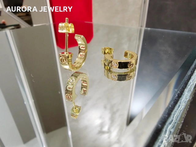 CARTIER Love Gold Hoop 2 Diamonds Дамски Обеци, снимка 7 - Обеци - 53029519