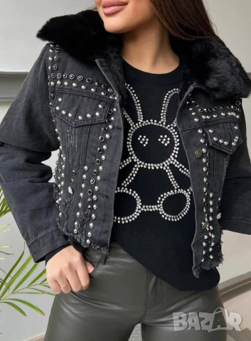 Деним яке с топъл хастар и пух на яката , снимка 2 - Якета - 50912409