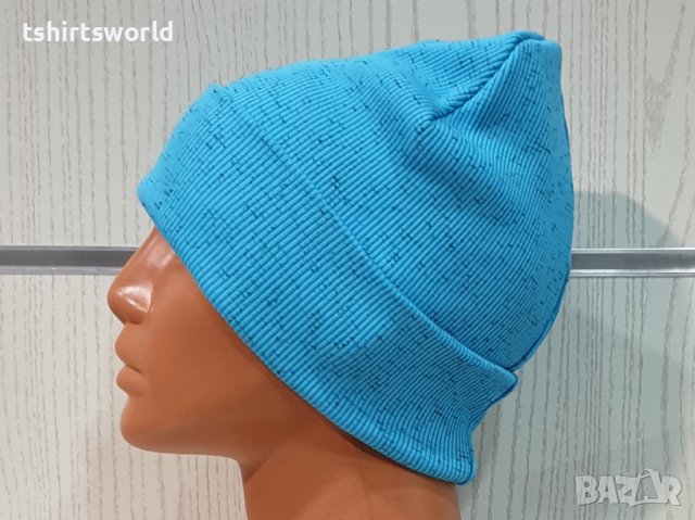 Нова дамска зимна шапка рипс с подгъв в цвят син меланж, снимка 4 - Шапки - 39332995