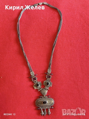 Колекционерско сребърно колие с ГРАНАТ,ОНИКС Японски стил ювелирна изработка 50804