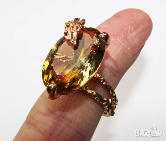 925 сребърен пръстен с цитрин 20 карата, 21x14мм, тегло 8.9гр. Подходящ за подарък, снимка 2 - Подаръци за жени - 49215032