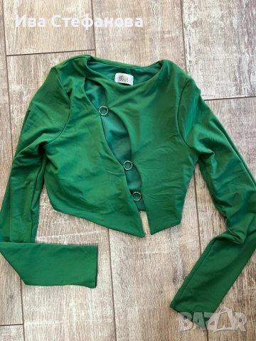 Нова елегантна парти зелена блуза топ Oh Polly , снимка 3 - Блузи с дълъг ръкав и пуловери - 51607116