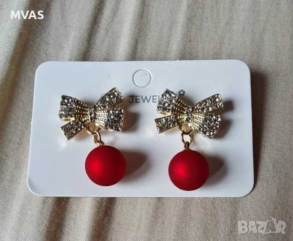 Нови коледни обеци топки Червени Коледни парти обици, снимка 3 - Обеци - 48205848