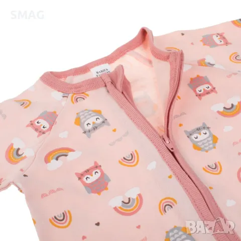 Бебешко памучно боди ромпър розово със сови и дъга S_1245187, снимка 2 - Бебешки гащеризони - 49668860