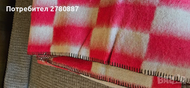 Ретро вълнено одеяло на бяло и червено каре, покривало за легло, снимка 2 - Олекотени завивки и одеяла - 50724510