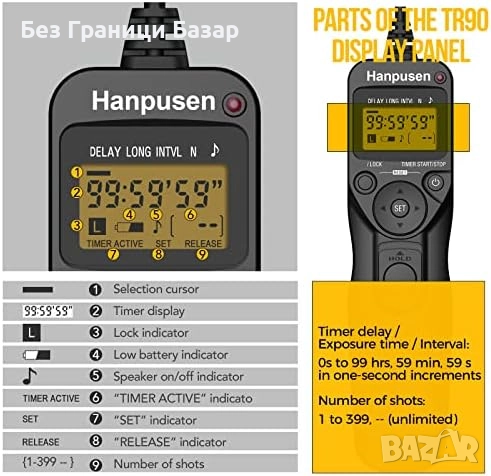 Ново Кабелно дистанционно с интерваломер и дълга експозиция Canon фото, снимка 2 - Чанти, стативи, аксесоари - 51628143