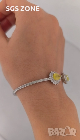 Стилна гривна от стерлингово сребро 925 с жълт сапфир, снимка 3 - Гривни - 52793516