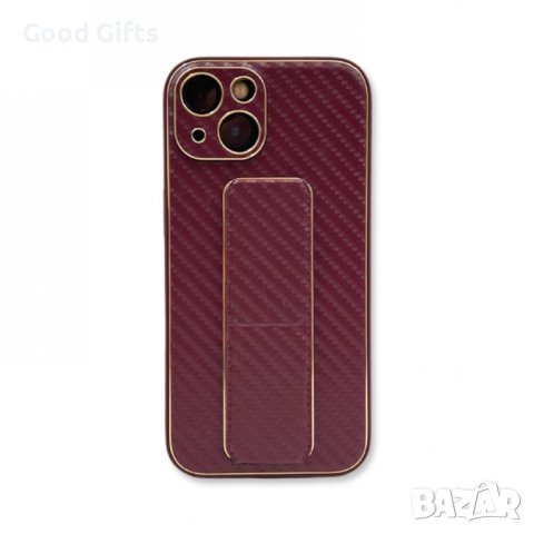 Противоударен кейс със стойка за iPhone 15, TP-36, Бордо Карбон