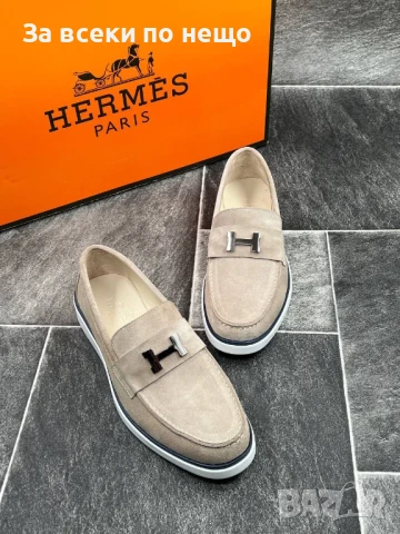 Hermes Мъжки Бежови Мокасини Естествена Кожа Хермес Код E536, снимка 2 - Мокасини - 50803335