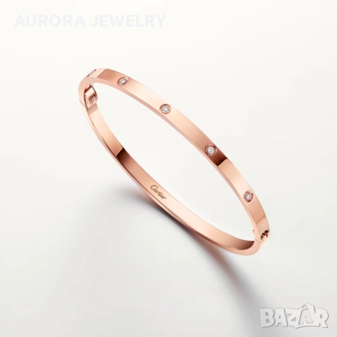 CARTIER Love Rose Gold 10 Diamonds Small Model Гривна с Отверка, снимка 9 - Гривни - 52916813