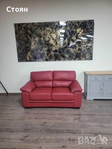 Червен кожен диван двойка, снимка 1 - Дивани и мека мебел - 43286254