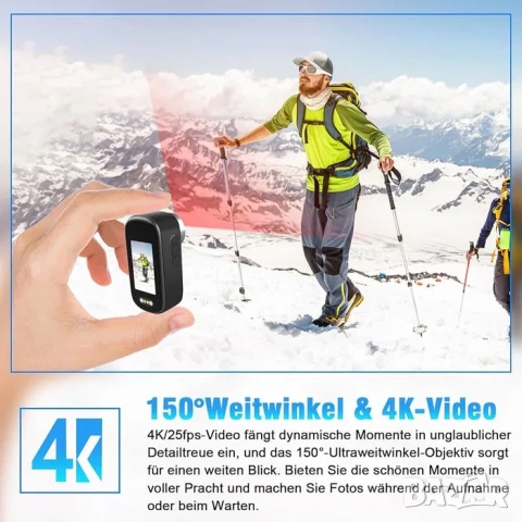 Екшън камера Nisanmoon, 4K, водоустойчива, малка, с 1,3-инчов екран, снимка 2 - Камери - 53558444