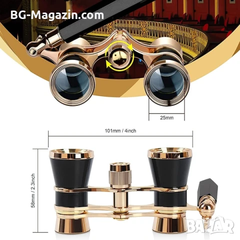 Луксозен театрален бинокъл с дръжка за театър опера концерти подарък реквизит балет 3×25 мощен, снимка 3 - Други ценни предмети - 50931354