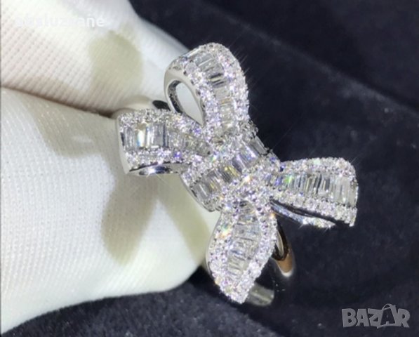 Луксозен пръстен "Панделка" сапфири и диаманти 💥, снимка 4 - Пръстени - 32863173