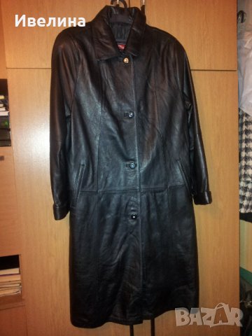 Черно манто от естествена кожа Л, снимка 1