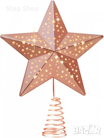 връх LED Коледна метална звезда Rose Gold , снимка 2 - Декорация за дома - 39750617