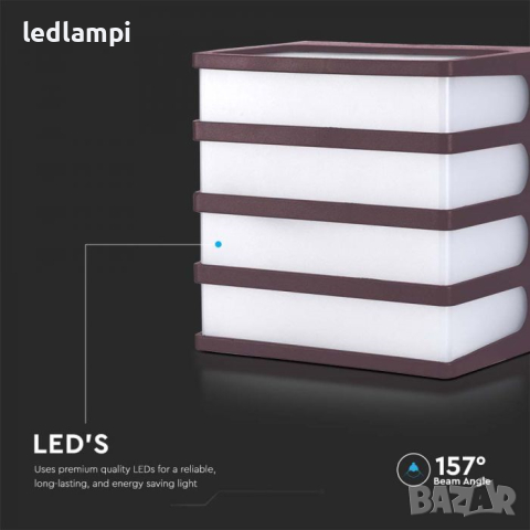 LED Стенен Осветител 8W Квадрат Тъмно Кафяв IP65, снимка 2 - Лампи за стена - 44876729