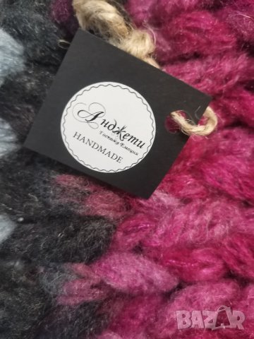 Ръчно Плетен Шал - Яка - Розово-черен, снимка 3 - Шалове - 43356569