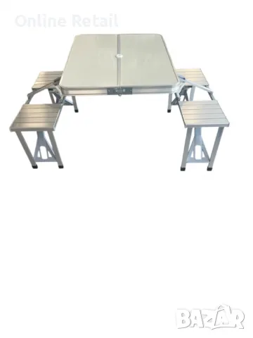 Комплект сгъваема маса с вградени 4 стола за къмпинг, риболов, пикник, туризъм
