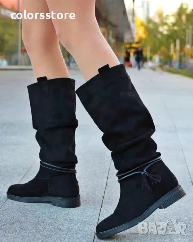 Равни ботуши - черен велур - FGL70