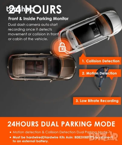 НОВА Dash Cam, автомобилна камера VanTrue N2S Dual, Dual-Channel, 4K, Dual 1440P, GPS, Черна, снимка 9 - Аксесоари и консумативи - 50493173