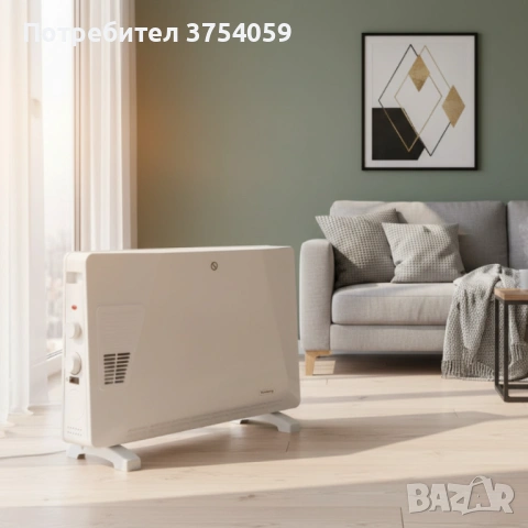 Конвекторен отоплител Rosberg – 2500W, 3 степени, с вентилатор, защита от прегряване (бял или черен)