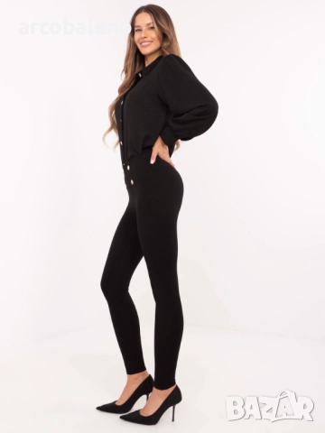 Дамски черен елегантен клин с декоративни копчета, снимка 3 - Клинове - 51830566