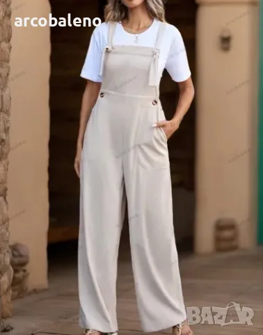 Дамски ежедневен едноцветен гащеризон с връзки