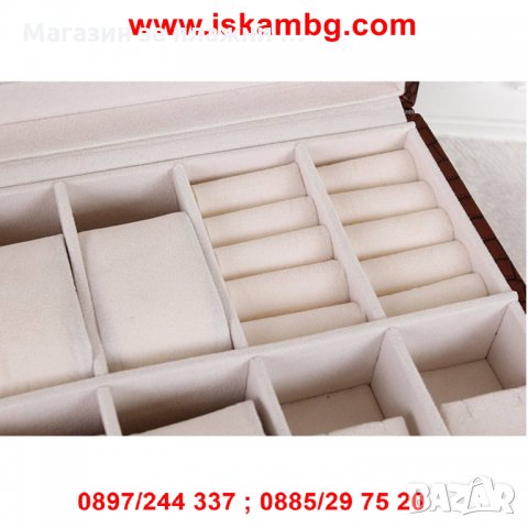 Кожена кутия за съхранение на 8 часовника + отделения за обеци и пръстени , снимка 4 - Подаръци за жени - 28439883