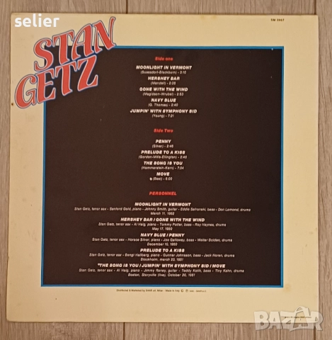 Stan Getz ‎– Stan Getz Издание 🇮🇹 ITALY 1982г Стил:Cool Jazz, Bop Състояние на винила:VG+ Състояни, снимка 2 - Грамофонни плочи - 52240785