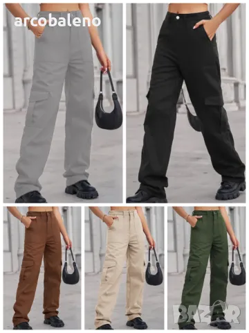 Дамски едноцветни ежедневни извънгабаритни хипстърски карго панталони, 5цвята 