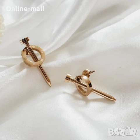 Комплект Гривна и Обеци Пирон Cartier- златни, сребърни, розово злато, снимка 4 - Гривни - 52424280