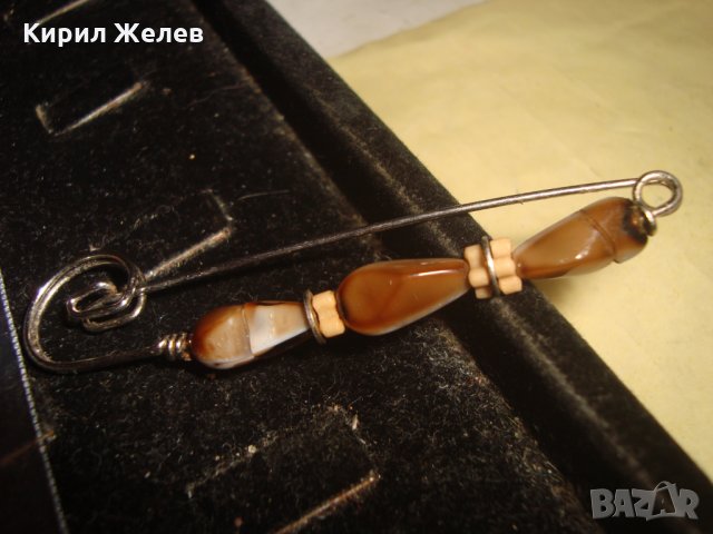 СТАРА АРТ ДЕКО РЕТРО БРОШКА с ЯСПИС АРТ ИГЛА ФИБУЛА 22152, снимка 3 - Други - 33423160