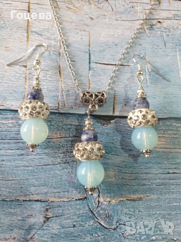 Красиви обици и колие със скъпоценни камъни,  Содалит и красиви елементи тип Пандора , снимка 6 - Бижутерийни комплекти - 36815441